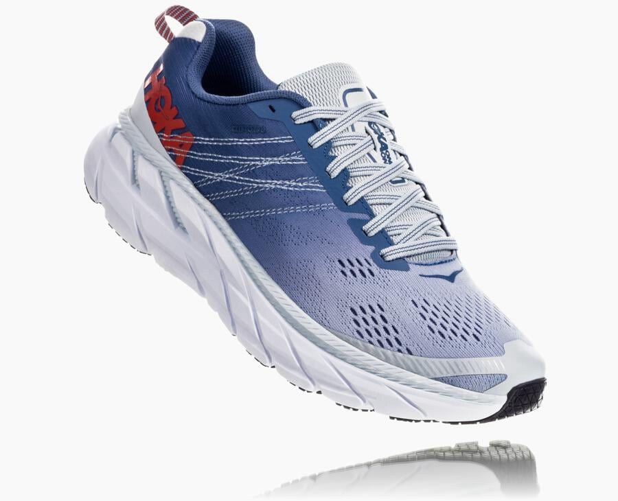 Hoka One One Womens Walking Shoes - Clifton 6 - Blue/White - MKFE95014